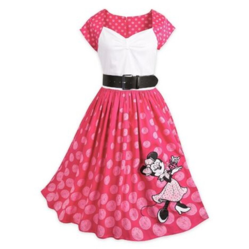 Disney Pink and White Minnie Mouse Polka Dot Fit-and-Flare Dress